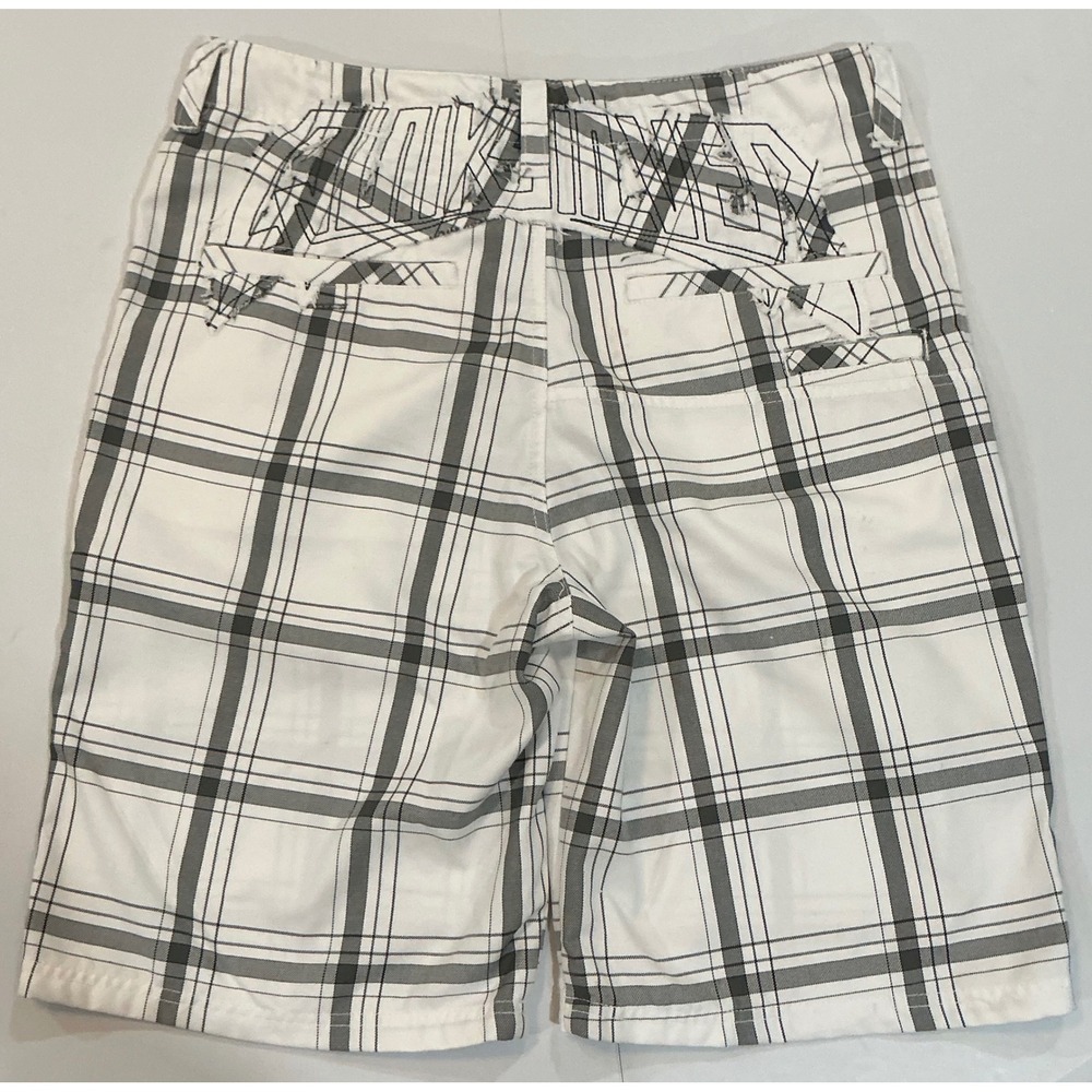 Y2K‎ VTG Quiksilver Plaid Embroidered Back Skater Surf Long Shorts Mens 33 White